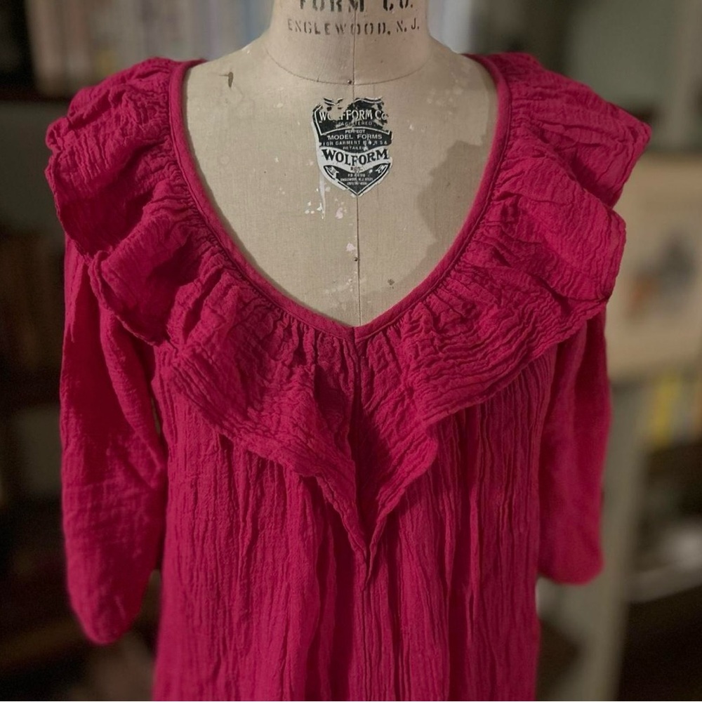 Vintage Magenta Cotton Ruffled Dress by Adonna